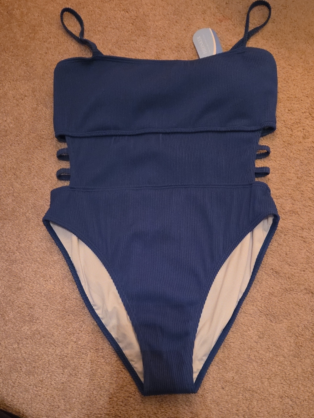 Large Hilinker Navy Blue Ribbed Women's' One-Piece Swimsuit NWT